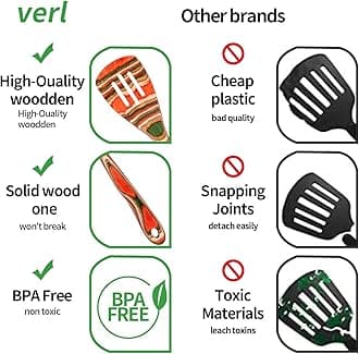 Wooden Kitchen Utensils Set, Wooden Spoons for Cooking, Pakkawood Kitchen Cooking Utensils Set, Apartment Essentials Wood Serving Spatula spoon, Salad Tongs, home & kitchen Gift for women