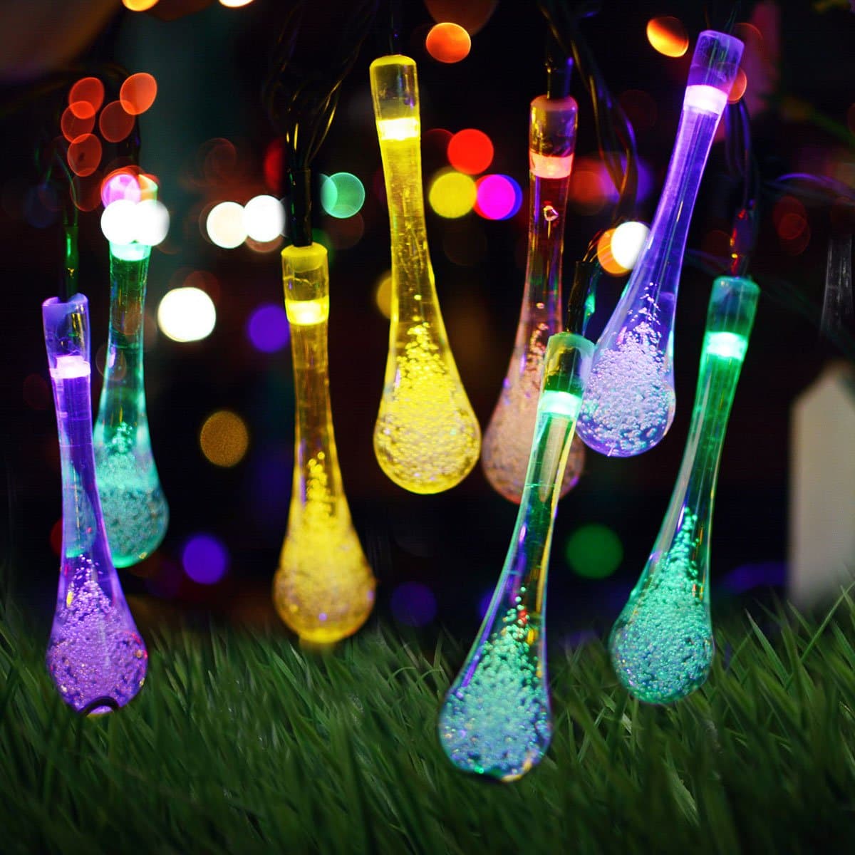 SEYEON Solar String Lights Water Drop Decorative Lights String Waterproof Outdoor Garden Fairy Lights for Patio, Yard, Home, Parties 2-Pack (Colorful)