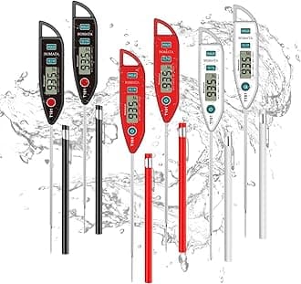 BOMATA 6 Pack Waterproof IPX7 Meat Thermometer Instant Read Food Thermometer with Long Probe for Water, Liquid, Kitchen Cooking, Grill,BBQ ! T101 X 6 Pcs (Black & Red & White)…