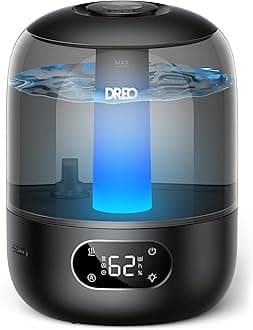 Humidifiers for Bedroom, Cool Mist Ultrasonic Humidifiers with 30Hr Runtime, Top Fill 3L Tank, Easy Clean, Humidity Sensor, Night Light for Baby, Nursery, 360° Nozzle for Plants and Home, Black
