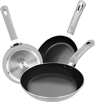 Utopia Kitchen Nonstick Cookware 3 Piece Set, Non-Stick Frying Pans with Induction Bottom, 8, 9.5 & 11 Inches Frying Pans with Bakelite Handles, PFOA Free, Silver & Black