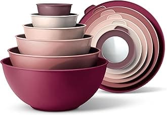 - Mixing Bowls with Lids - 12 Piece Plastic Nesting Bowls Set includes 6 Prep Bowls and 6 Lids, Microwave Safe Mixing Bowl Set, Rose TPR Lid