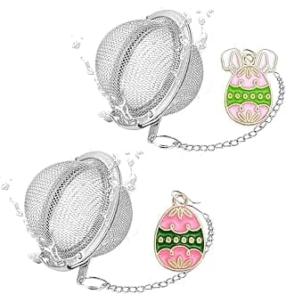 2Pcs Easter Stainless Steel Mesh Tea Infuser, 2.1 inch Tea Ball with Easter Eggs Pendant,Tea Strainer Tea Diffuser Tea Steeper for Filtering Tea,Tea Infusers for Loose Tea (Easter Egg, 2PC)
