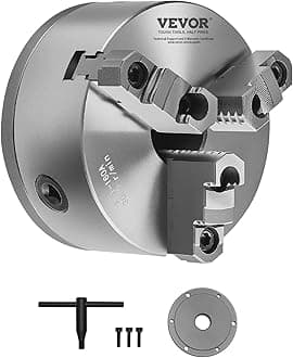 VEVOR 3-Jaw Lathe Chuck, 6 Inch (160 mm), Self-Centering Chuck with 1 1/2 in-8 Threaded Backing Plate, 0.12-5.71 in (3-145 mm) Clamping Range with T-wrench Screws, HT300 Material, for Wood Metal Lathe