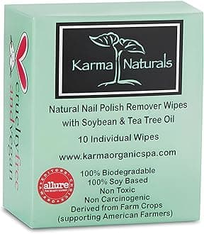 Natural Nail Polish Remover Wipes with Soybean and Tea Tree Oil, 100% Soy Based, Non-Toxic, Vegan, Cruelty-Free – Pack of 10