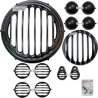 Dhe Best Bike Head Light Grill/Jali + Indicator Grill + Indicator Cap +Tail Light Grill and Headlight Indicator Grill Metal Black Set of 12 Compatible with RE Classic Reborn 350