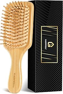 GAINWELL Bamboo Hair Brush for Hair Growth, Natural Bamboo Bristles Detangling Square Wooden Paddle Hairbrush for Massaging Scalp, for Women Men and Kids, for All Hair Types, with Ergonomic Handle