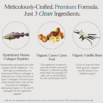 3-in-1 Marine Collagen Peptides Powder + Organic Vitamin C Antioxidant + Biotin for Hair Growth Skin Nail Beauty, NON-GMO Hydrolyzed Collagen Powder Supplement, Collagen for Women Men, Colageno 11.3oz