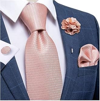 DiBanGu Silk Tie Woven Handkerchief Men's Necktie and Lapel Pin Brooch Set Paisley Plaid Solid Floral
