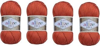Hand Knitting Yarn 100% Microfiber Acrylic Yarn Alize Diva Silk Effect Thread Crochet Art Lace Craft Lot of 4 skeins 400gr 1532yds (36)