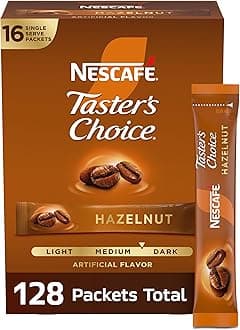 Taster's Choice Nescafe Instant Coffee Beverage, Hazelnut, 0.1 Ounce,16 Count,(Pack of 8)