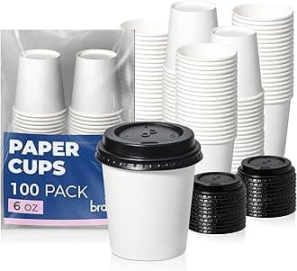 100 Pack 6 oz Disposable Coffee Cups with Lids, Premium To Go Paper Cups, Leak Proof Hot Coffee Cups with Lids for Travel, Office, Hot/Cold Beverages (Black Lids)