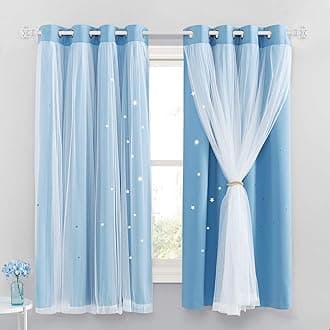 NICETOWN Net Thermal Blackout Curtains - Decorative Star Curtains with Eyelets for Kids Boy Bedroom Privacy Protected & Room Darken Nursery Window Drapes, Set of 2, W52×L63 Inch (132×160 cm) Blue