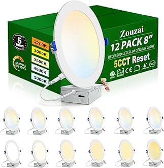 zouzai 5CCT LED Gimbal Recessed Light with Junction Box, 360°+90° Adjustable Directional Eyeball Lighting, Dimmable, 2700K/3000K/3500K/4000K/5000K,ETL&Energy Star