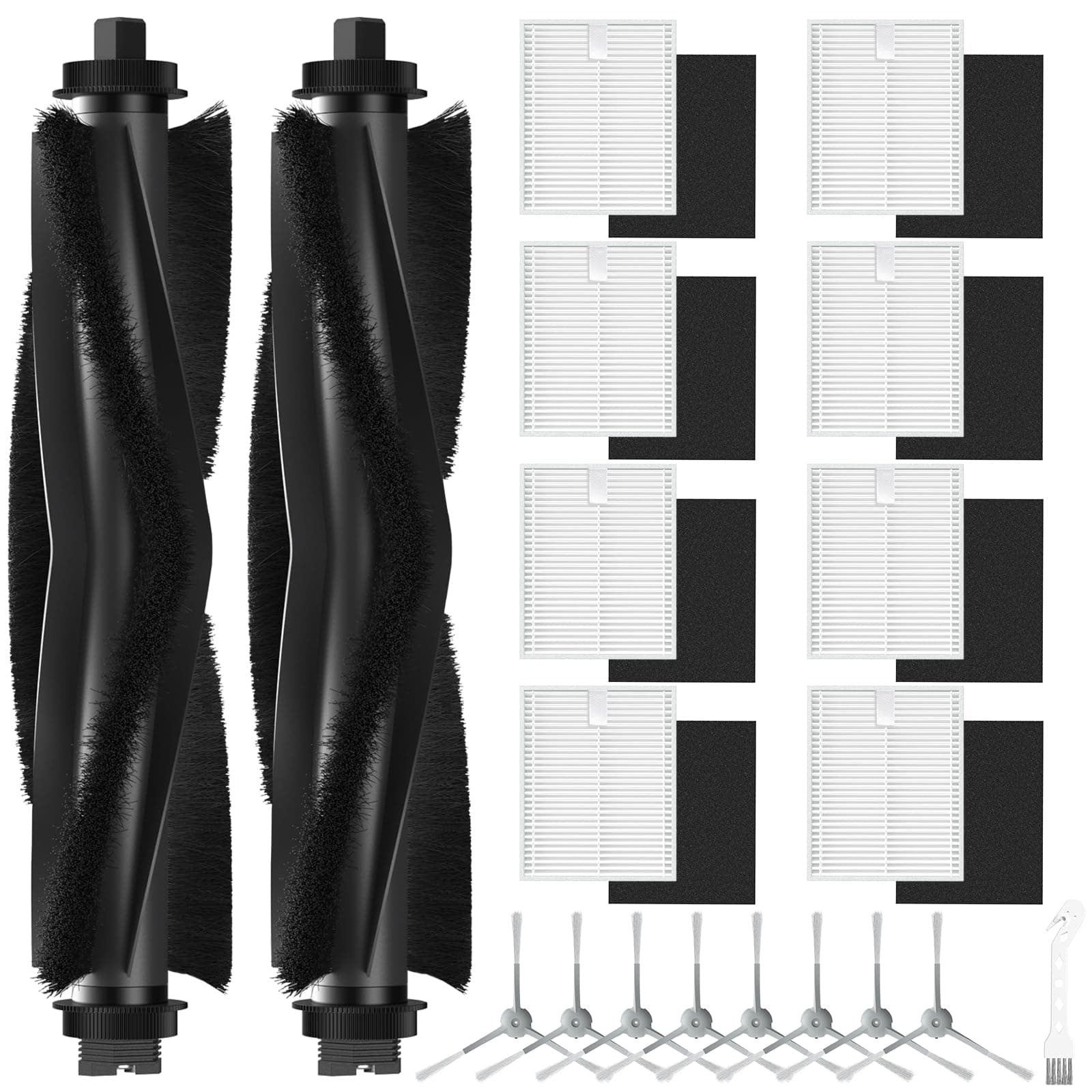 19 Pack Replacement Accessories kit Compatible with eufy L60/ L60 SES/ L50/ L50 SES Robot Vacuum Replacement Parts, 2 Pack Roller Brush + 8 Pack Filter & Sponge + 8 Pack Side Brush + 1 Cleaning Kit