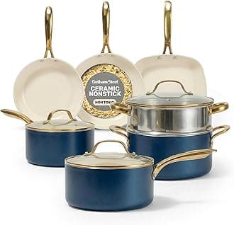 12 Pc Ceramic Cookware Set Nonstick, Ceramic Pots and Pans Set Non Stick with Steamer for Cooking, Non Toxic PFOA PFOS Free, Premium Stay Cool Handles, Oven & Dishwasher Safe