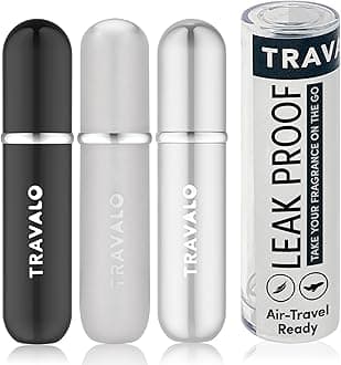 Travalo Classic HD Perfume Atomizer 3 Bundle Refillable System Travel TSA Approved | Reusable Easy-Fill Mini Pump Sprayer | Lightweight Elegant w/Volume Window | White, Titanium, Silver 3 Pack 0.17oz