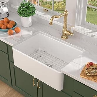 30" Reversible White Farmhouse Sink - Fireclay Apron Front Country Style 30x20 Ceramic Porcelain Single Bowl Farm Sinks For Kitchen, Undermount Installation #TLAC-0032