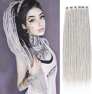 Leeven 20 Strands Thin Dreadlock Extensions 24 Inch Grey Soft Crochet SE Dreads Reggae Style Synthetic Braiding Hair 0.6 cm Width Loc Extensions for Women Men