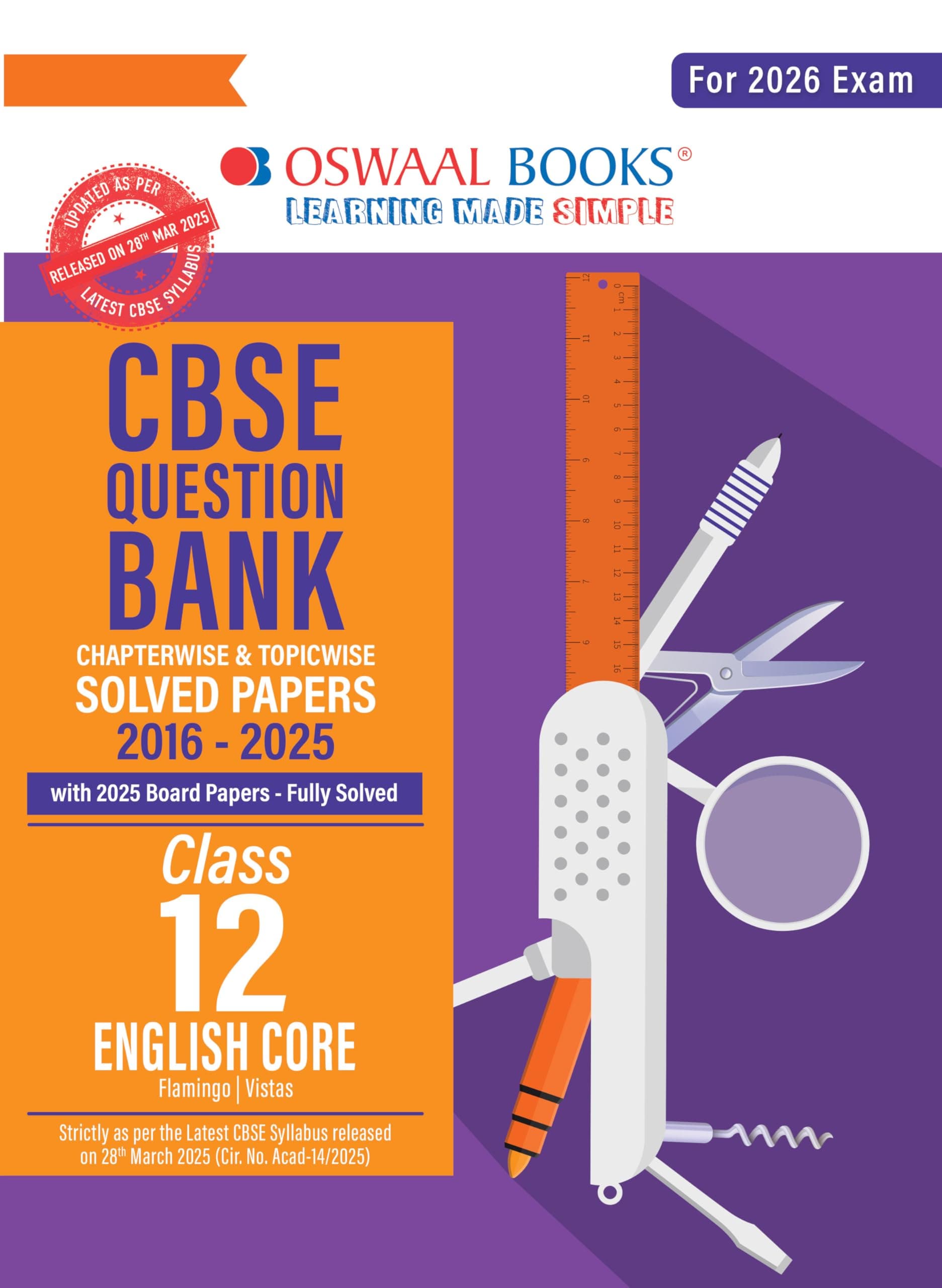 Oswaal CBSE Question Bank Chapterwise and Topicwise SOLVED PAPERS Class 12 English Core For Exam 2026