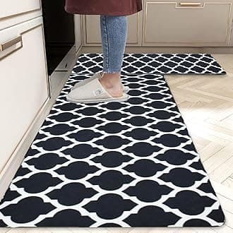 ishro home Premium Kitchen Mats for Floor | Kitchen runner for floor | 2 Pcs Set | Anti-Skid & Machine-Washable | (Black Diamonds)