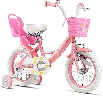 Maggie 14 Inch Kids Bike for 2 3 4 5 6 7 Years Old Girls, Toddler Bicycle Little Girls Princess Bikes with Doll-Seat & Basket & Training Wheels for Gift, Pink & White