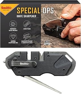 Smith’s 50979 Pocket Pal Tactical Knife Sharpener - Black - 2 Stage & Diamond Sharpening Rod - Portable & Lightweight
