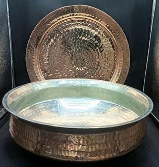 jewellary hub Heavy Gauge Copper Lagan Handi | Hammered Kalai Chicken Biryani Pot | Cooking Pot | Sipri Utensils with Lid (Copper, 8 Liter)