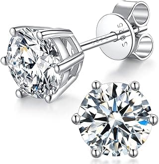 boyaMoissanite Stud Earrings for Women, 925 Sterling Silver Earrings, 18K White Gold Plating earrings for Men (0.6-4ct)
