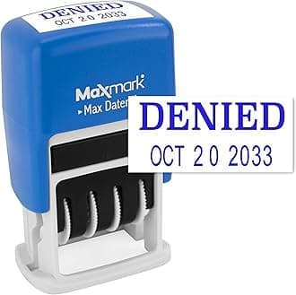 MaxMark Self-Inking Rubber Date Office Stamp with Denied Phrase & Date - Blue Ink (Max Dater)
