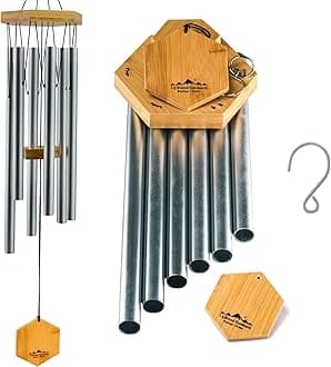 UpBlend Outdoors Wind Chimes for Outside - 29" Silver Wind Chime Outdoor, Zen Garden Chimes for Outdoors, Tin Windchime, Decor Windchimes for Mom, Grandma, Gifts for Her