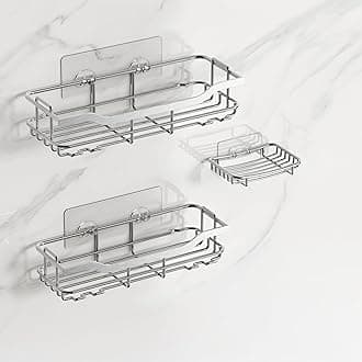OMAIRA Shower Caddy 3-Pack, Adhesive Shower Organizer with Soap Holder, Rustproof No Drilling Shower Shelves for Inside Bathroom Organizer, Silver(X-Large)