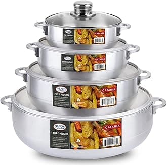 Premium 8-Piece Nonstick Aluminum Caldero Set with Glass Lids Versatile Pots for Stews, Rice & Soups in 2,3.5,7,13 Quart Sizes