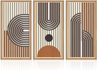 IARTTOP Large Mid Century Modern Wall Art Framed Abstract Geometric Wall Art Set of 3 Wood Boho Wall Decor for Living Room Bedroom Office 16 x32 Inch