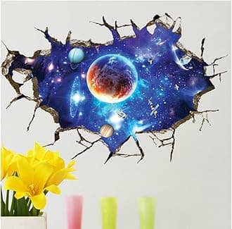 Large Blue Sky 3D Self-Adhesive Removable Break Through The Wall Vinyl Wall Sticker/Mural Art Decals Decorator (Blue Interstellar Space World of Galaxy Planets(23.6" X 35.4"/ 60 X 90cm))