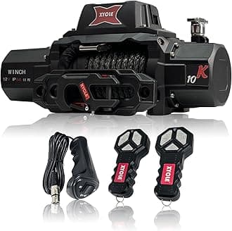 10000lbs Electric Winch 12V IP68waterproof Off-Road Vehicle Rescue winchs with2wireless Remote Controls and1/2"Synthetic Rope Suitable for Towing SUVs,Loggers,Trucks,Trailers,Jeeps,4WD(Black)