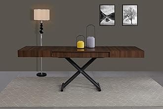 VOLERO' ; Table Lift-top Coffee to Dining Table,Transformable Space-Saving Table, Achille Large Model, Sliding Mechanism with Millimeter Height Adjustment(Walnut)