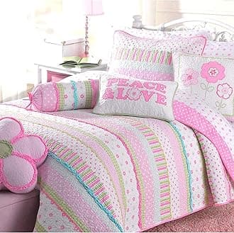 Cozy Line Home Fashions Pink Polka Dot Flower Girl 100% Cotton Reversible Quilt Bedding Set, Coverlet, Bedspread (Greta Pastel, Twin - 2 Piece: 1 Quilt + 1 Sham)