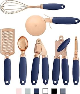 Kitchen Gadget Set Copper Plated Stainless Steel Utensils with Soft Touch Handles, Copper Navy, 7 Pieces