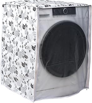 Classic® Front Load Washing Machine Cover Suitable for LG 8.5 Kg, 9 Kg, 9.5 Kg, 10 Kg, 10.5 Kg, 11 Kg, 11.5 Kg, 12 Kg (72cmsX63cmsX81cms, Half White & Grey)
