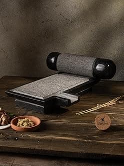 Village Decor Handmade traditional Mortar & Pestle (sil bhatta) (Small (Black Stone) - (2-3 People))