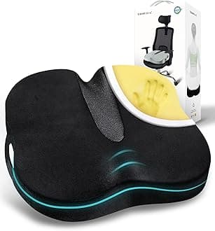 Ergonomic Seat Cushion, Premium Memory Foam Chair Pad with Anti-Slip Base for Long Hours Sitting Comfort, Hip Support Pillow for Office Chair, Car Seat, Gaming Chair (Black)