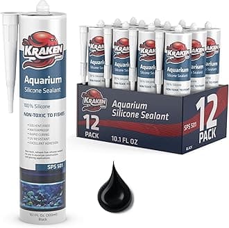 Kraken Bond Black Aquarium Silicone Sealant - (12x10.1 fl. oz.) 100% Waterproof Aquarium Safe Silicone, Non-Toxic Fish Tank Safe Sealant, Fast Curing and Strong Adhesion, 12 Pack