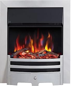 Verona 16’’ Fireplace Insert, 2000W Heater, Chrome Trim with Spacer, Bauhaus Fret, 9 Colour Flame Effect, Remote Control