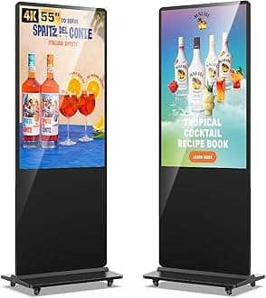 55 Inch 4K Digital Signage Display Kiosk, LCD Screen Indoor Floor Standing Advertising Displays, Android System Commercial Totem with Custom Service, Vertical Poster with Auto Media Player