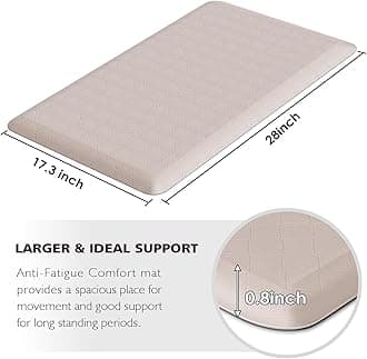HappyTrends Kitchen Runner Rugs Anti-Fatigue mats - 4/5 Inch Thick Non Slip Waterproof Ergonomic Comfort Mat for Kitchen, Floor Home, Office, Sink, Laundry (17.3"x 28",Khaki)