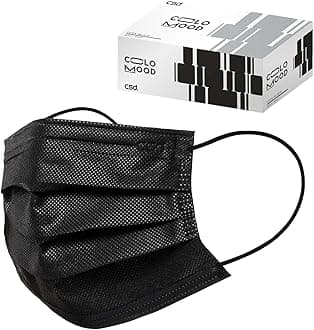 CSD Colo 30 Pcs Black Disposable Face Masks, 3 Ply Adult Mask with Elastic Ear Loop, Nose Bridge Clip, Breathable Comfortable Mask Great for Indoor, Outdoors Use (Cool Black)