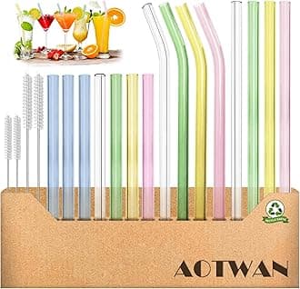 Glass Straws Drinking Reusable Colorful 19 Pack,Size 8.5''x10MM,8.5''x8MM and 6''x8MM,Glass Straws Shatter Resistant Including 11 Straight and 4 Bent with 4 Brushes,Reusable Straw for Cocktail