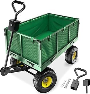 tectake® Heavy Duty Utility Cart & Garden Trolley XXL, Foldable, Padded Handle, 550kg Load Capacity, Coupler for Attachments, Washable Lining - Ideal for Gardening or Camping