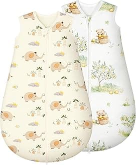 Baby Sleeping Bag 1.5 TOG 100% Cotton Fabric Newborn Sleep Bag 2 Pack for Infant 0-6 Months Unisex Baby Beige Elephant
